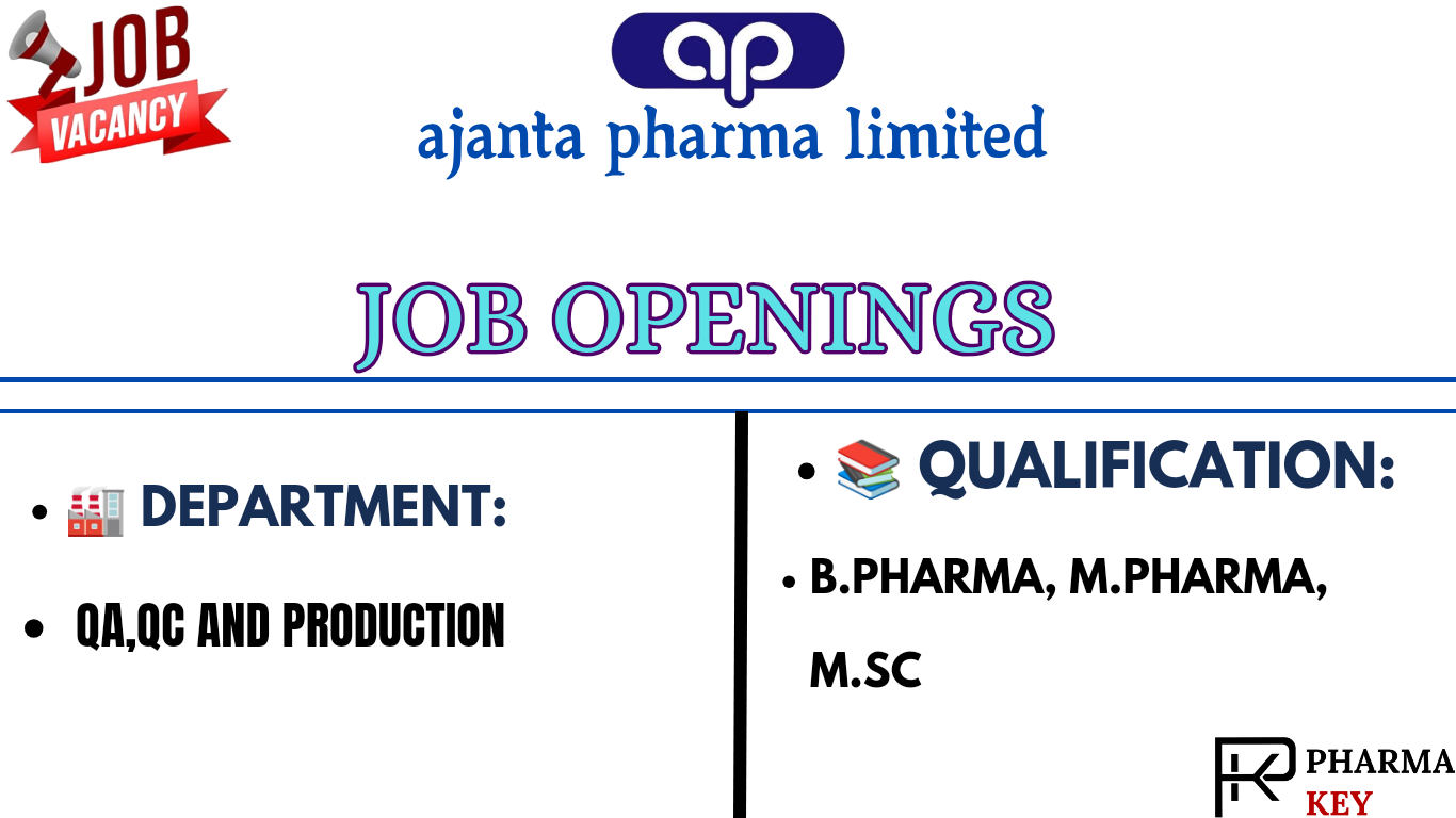 Ajanta Pharma job openings in Goa 2024