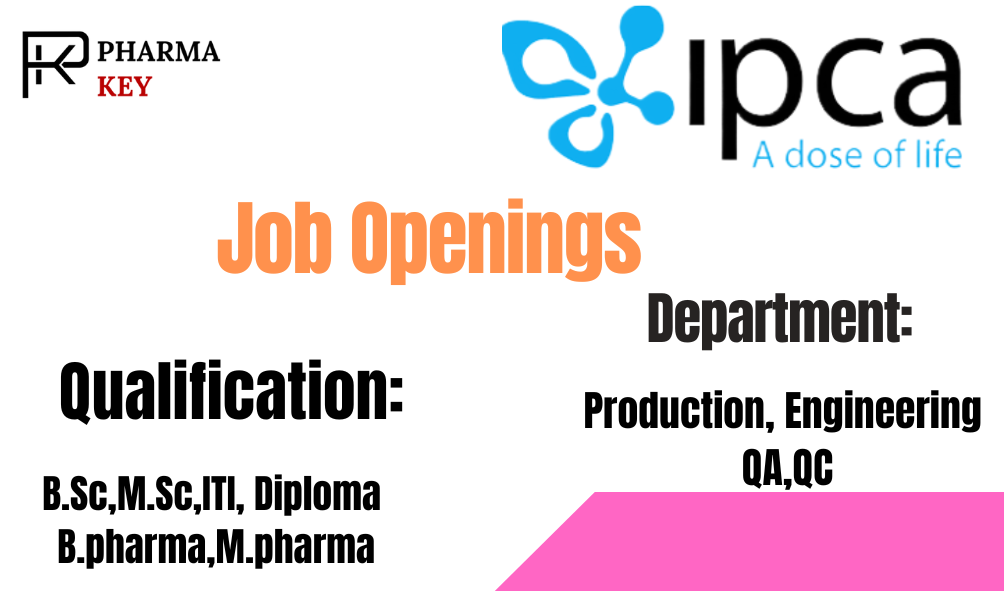 Ipca Laboratories job openings at Sikkim facility for various departments