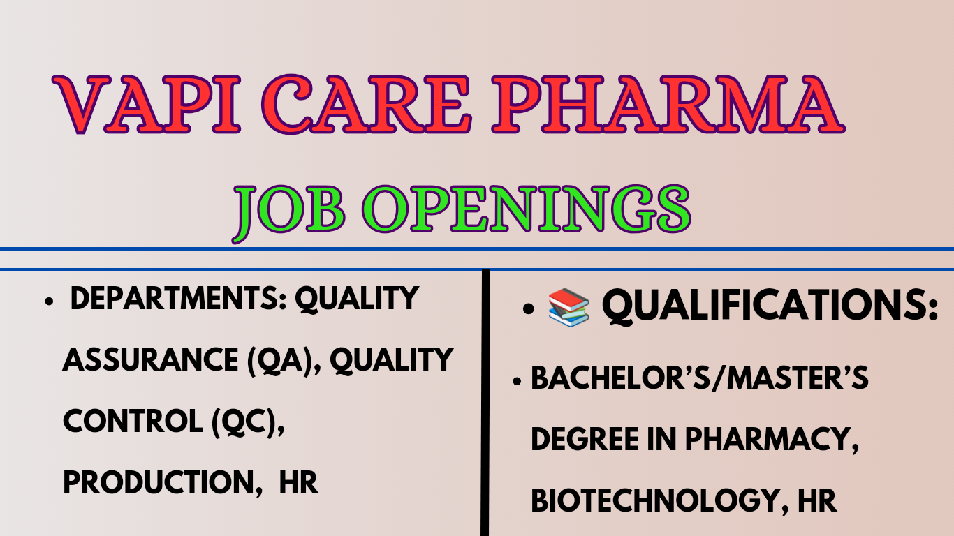 Job openings for managerial roles at Vapi Care Pharma