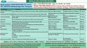 Shilpa Medicare Walk-In Interviews for Multiple Roles in Telangana