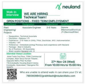 Neuland Laboratories job openings for technical associates