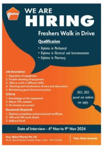 Maiva Pharma Freshers Walk-in Drive for Diploma Holders in Mechanical, Electrical, and Pharmacy