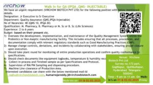 Only Job Opening at Virchow Biotech – QA Department