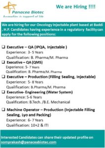 Panacea Biotec Job Openings – QA, Production, Engineering