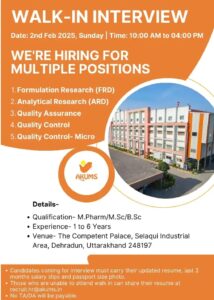 Akums Pharma Job Opening – Walk-In Interview in Dehradun