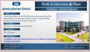 Ajanta Pharma Job Opening – Walk-in Interview for OSD Production