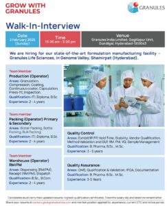 Granules India Walk-in Interview 2025 for Pharma Jobs