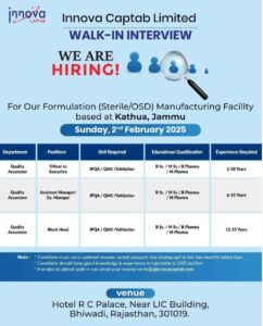 Quality Assurance Job Openings at Innova Captab – Walk-In Interview 2025