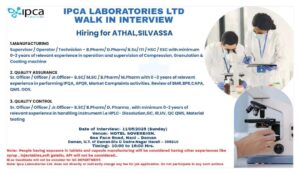 Job opening at IPCA Laboratories