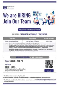 Job Opening at Torrent Pharma – pharma jobs in QC