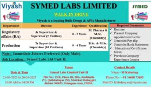 Symed Labs pharma jobs