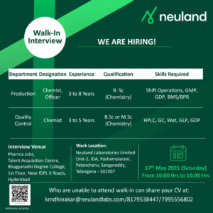 Job Opening for Neuland Laboratories – pharma jobs