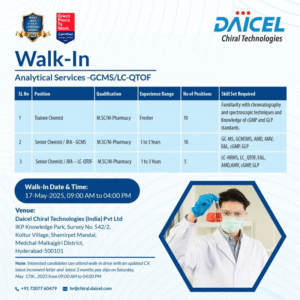 Job Opening – Daicel Chiral Technologies pharma jobs