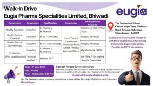 Job Opening at Eugia Pharma