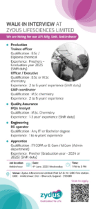 Job opening for Zydus Lifesciences