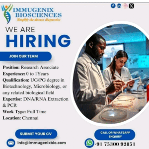 Immugenix Biosciences pharma jobs Research Associate Biotech