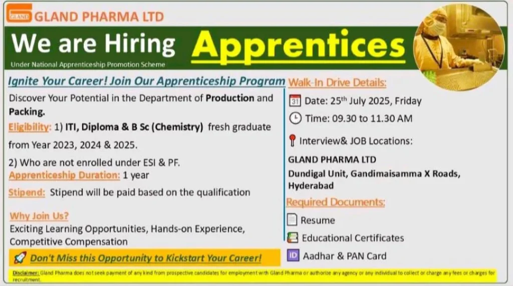 Gland Pharma jobs for freshers