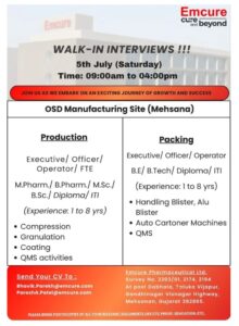 Job Opening Emcure Pharmaceuticals pharma jobs