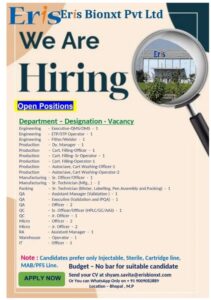Eris Bionxt Hiring Drive | pharma jobs 2025