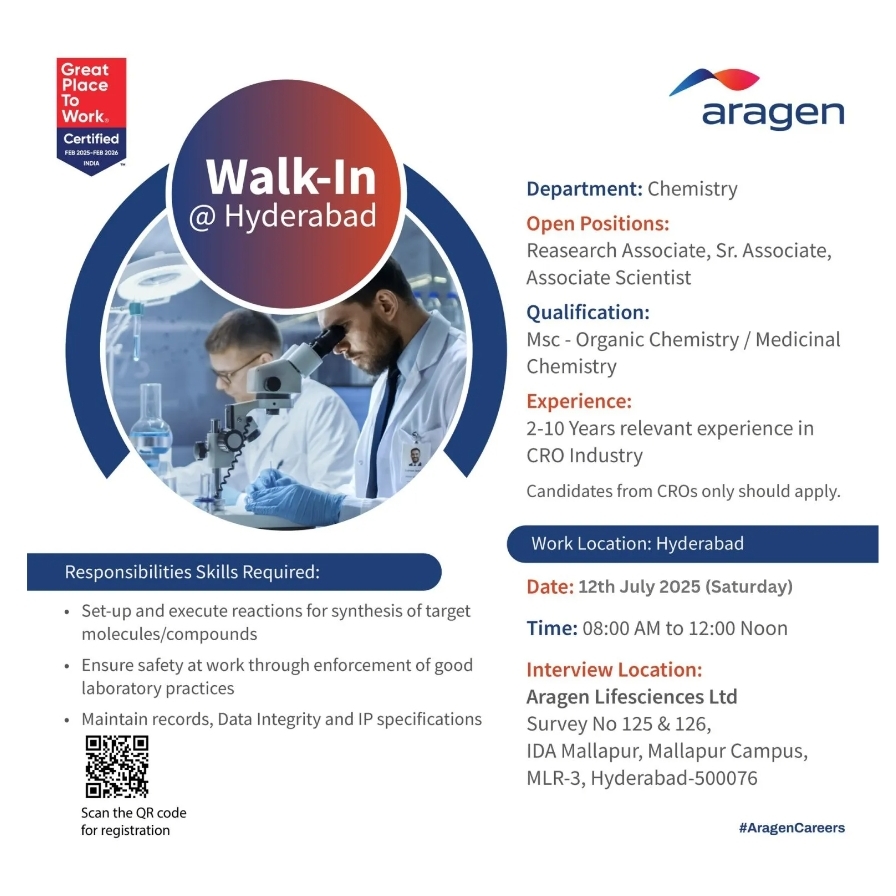 Aragen Lifesciences Hiring | pharma jobs 