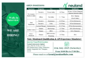 Job Opening at Neuland Laboratories