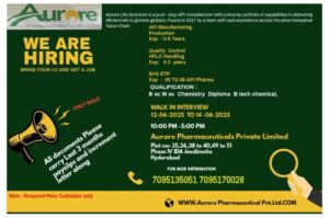 Job Opening at Aurore Pharmaceuticals