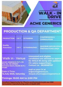 Job Opening at Acme Generics