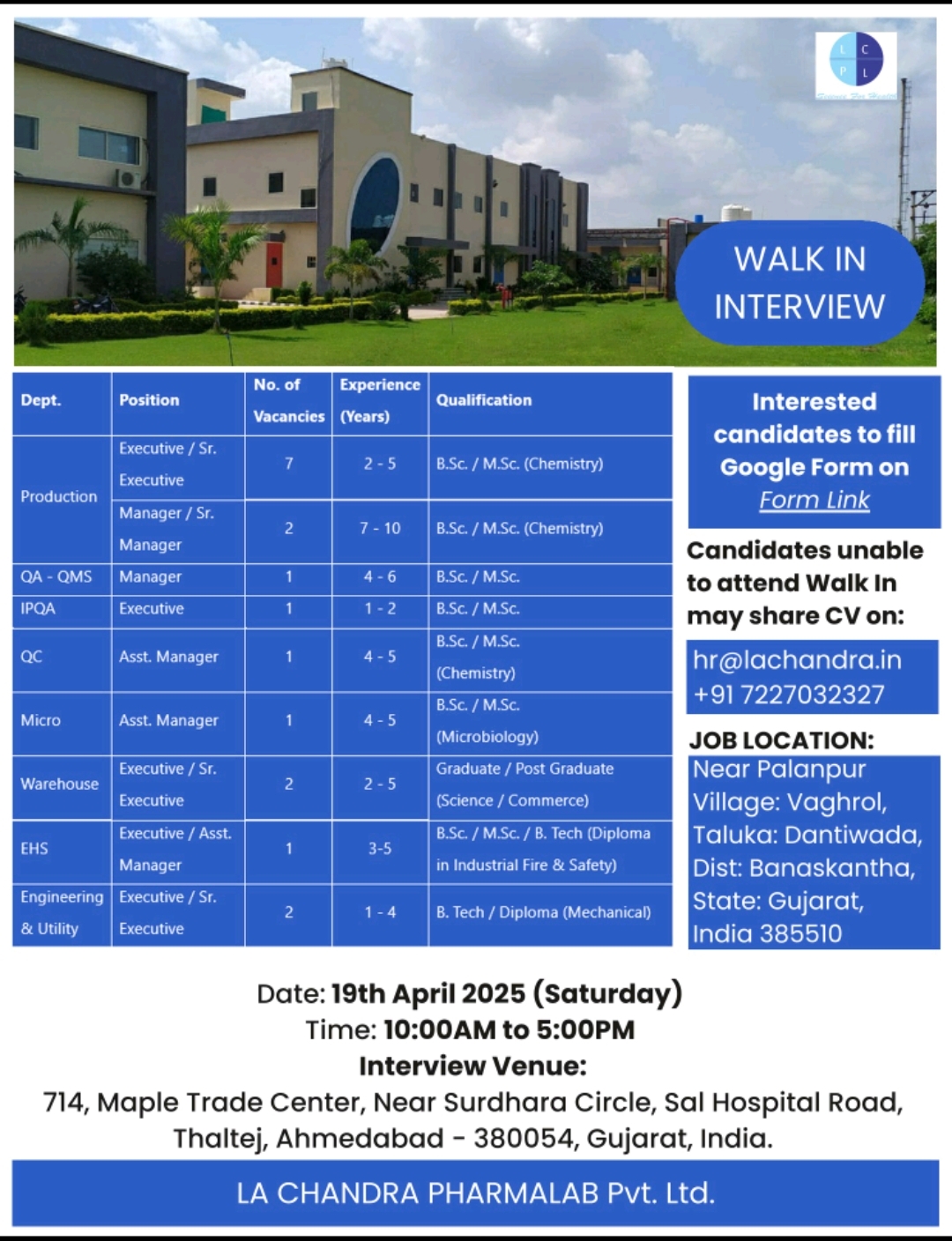 Job openings at LA Chandra