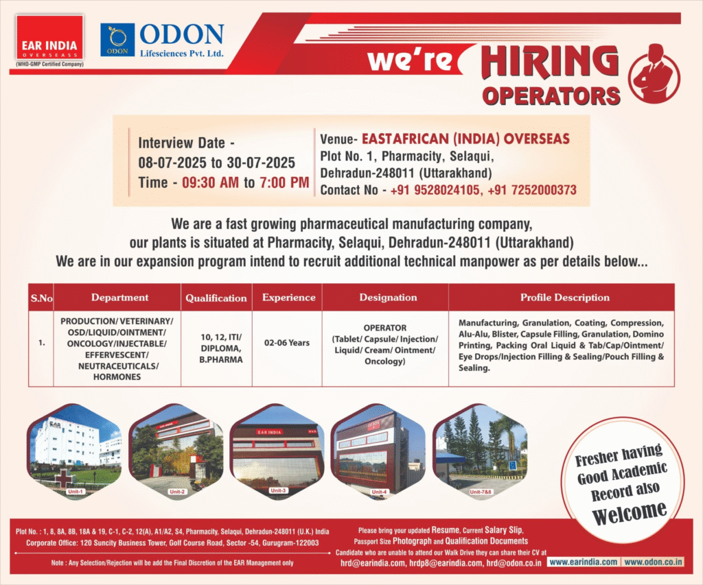 Job Opening at ODON Lifesciences | pharma jobs 2025