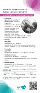 Job Opening at Zydus Lifesciences