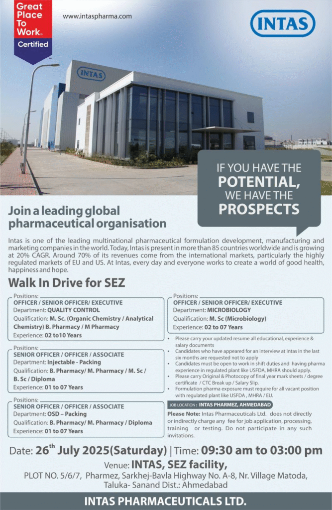 Intas pharma jobs 