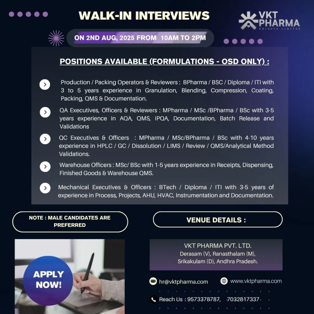 Job Opening at VKT Pharma