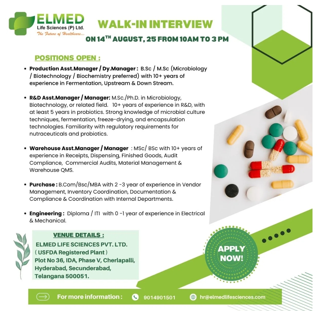Elmed Life Sciences pharma jobs