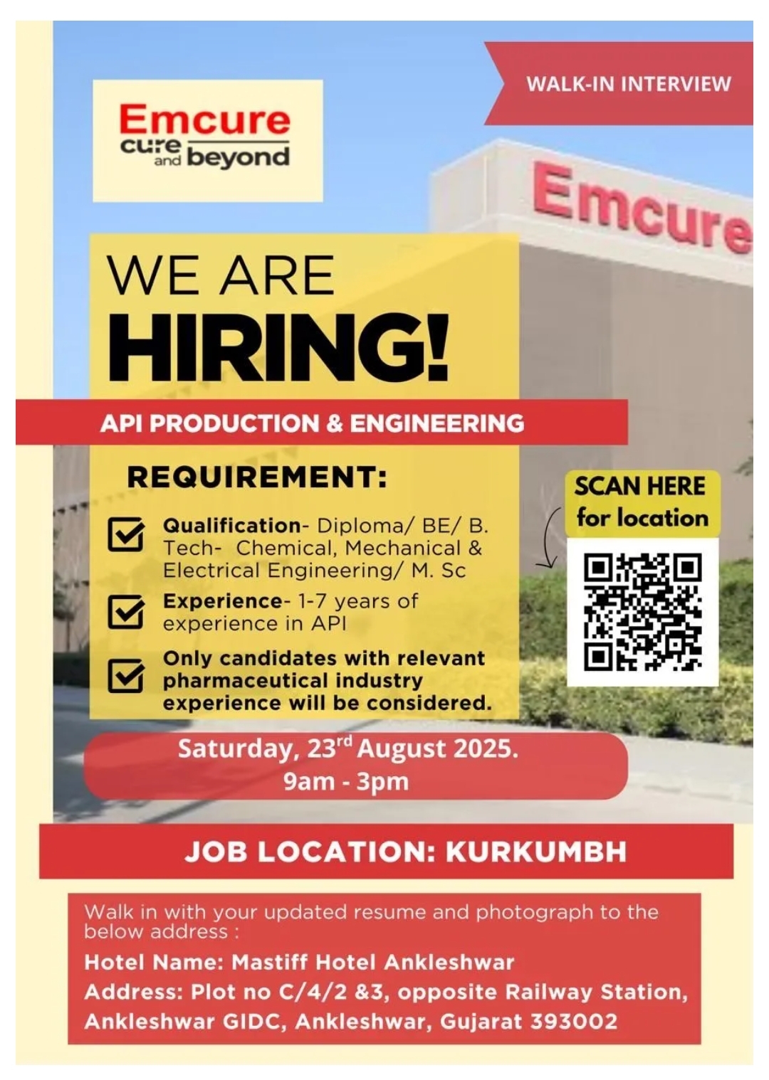 Job opening Emcure pharma