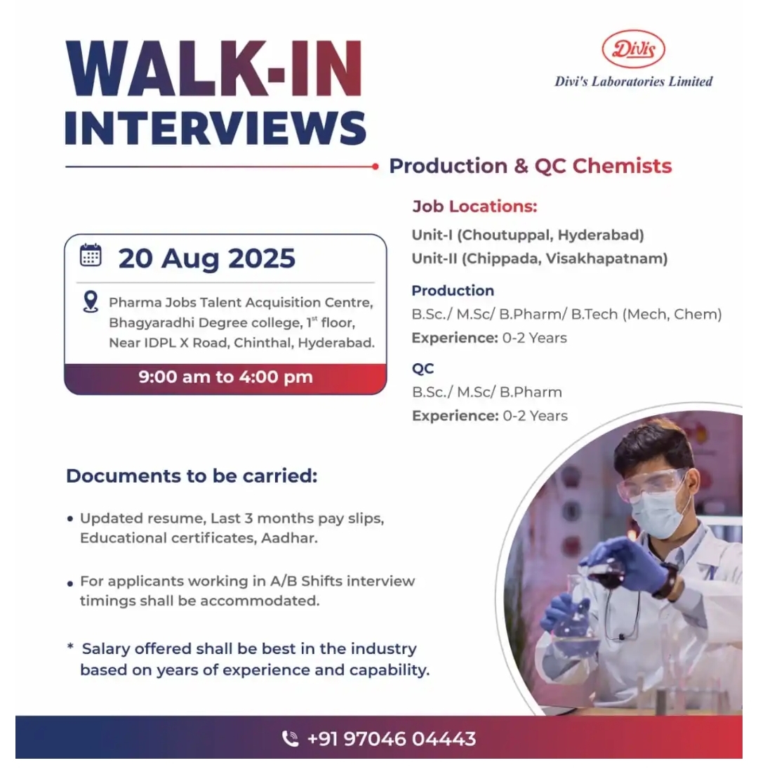 Job Opening at Divi’s Laboratories