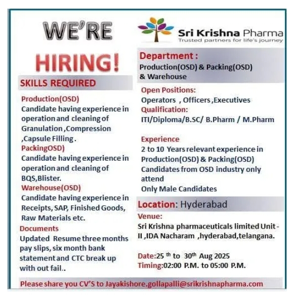Job Opening Sri Krishna Pharma