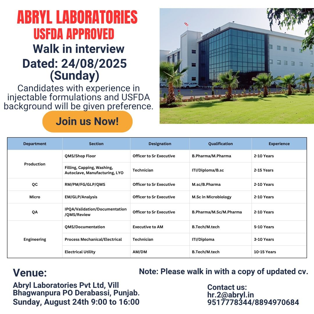 Job Opening at Abryl Laboratories