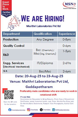 Maithri Laboratories pharma jobs