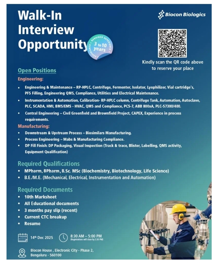 Biocon Pharma jobs in Bengaluru – 2025 Hiring