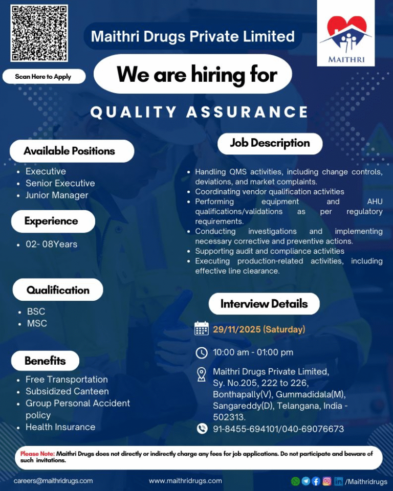 Maithri Drugs Pharma Jobs 2025