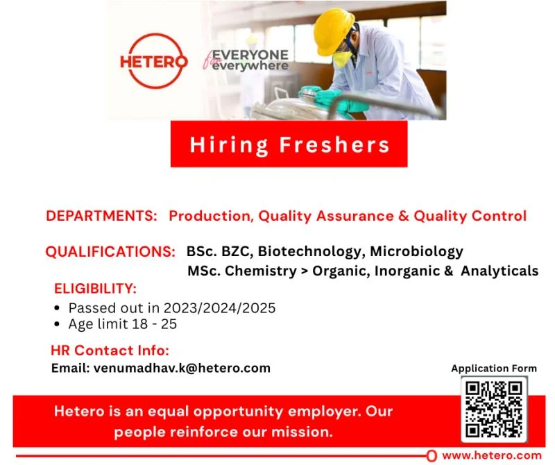 Hetero Pharma Jobs for Production QA QC
