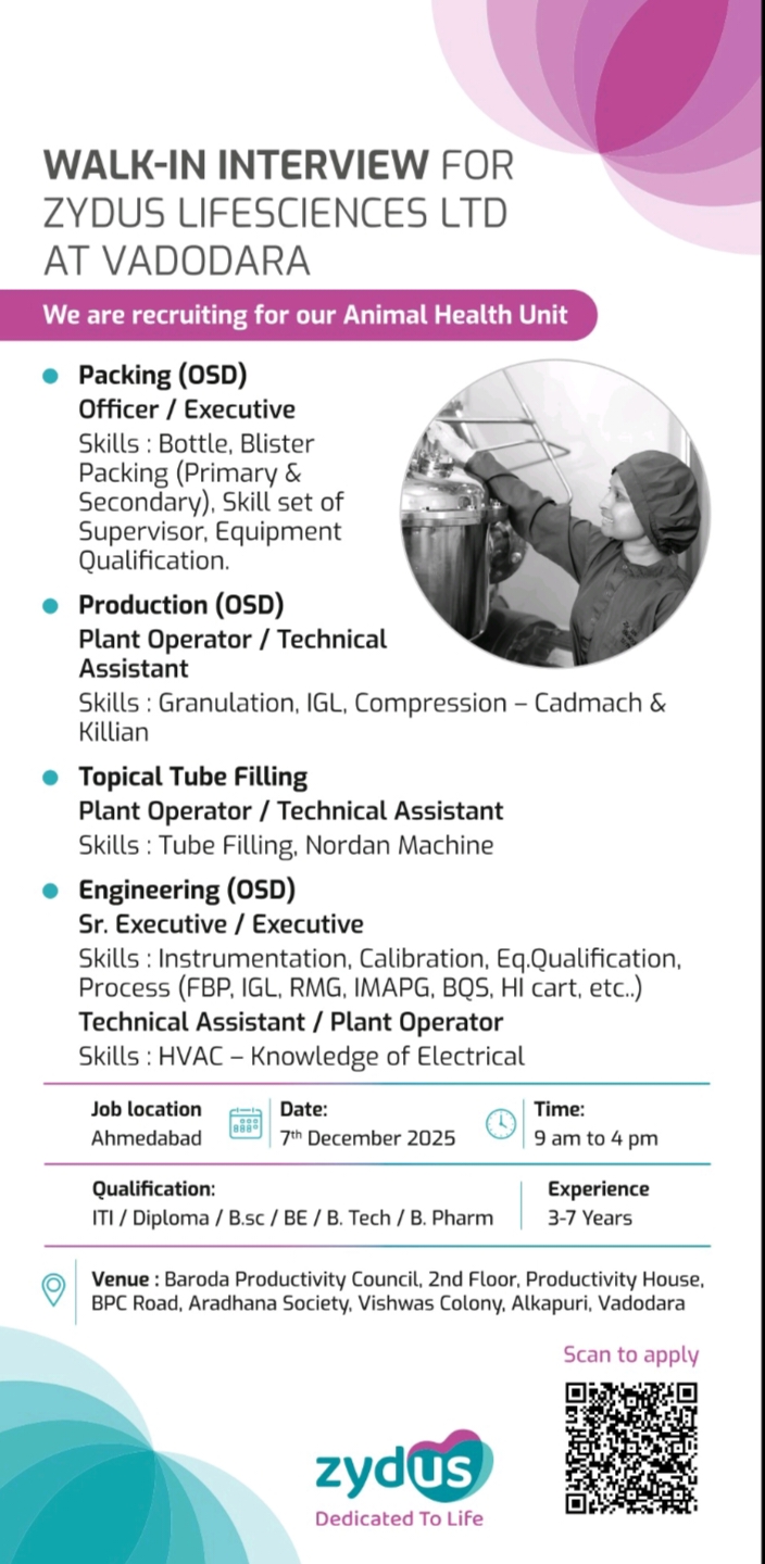 Zydus Walk-In Hiring 2025 | Pharma Jobs