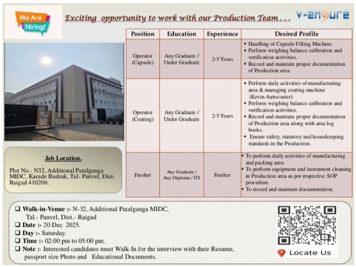 V-ensure Pharma jobs in Panvel