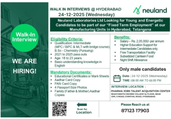 Neuland Laboratories Pharma jobs in Hyderabad
