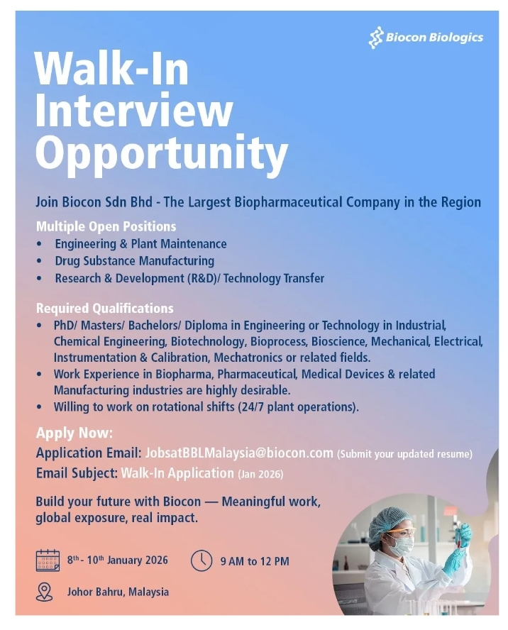 Biocon Biologics Pharma Jobs Walk In Interview