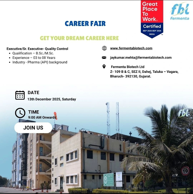 Fermenta Biotech Quality Control Job Opening Dahej