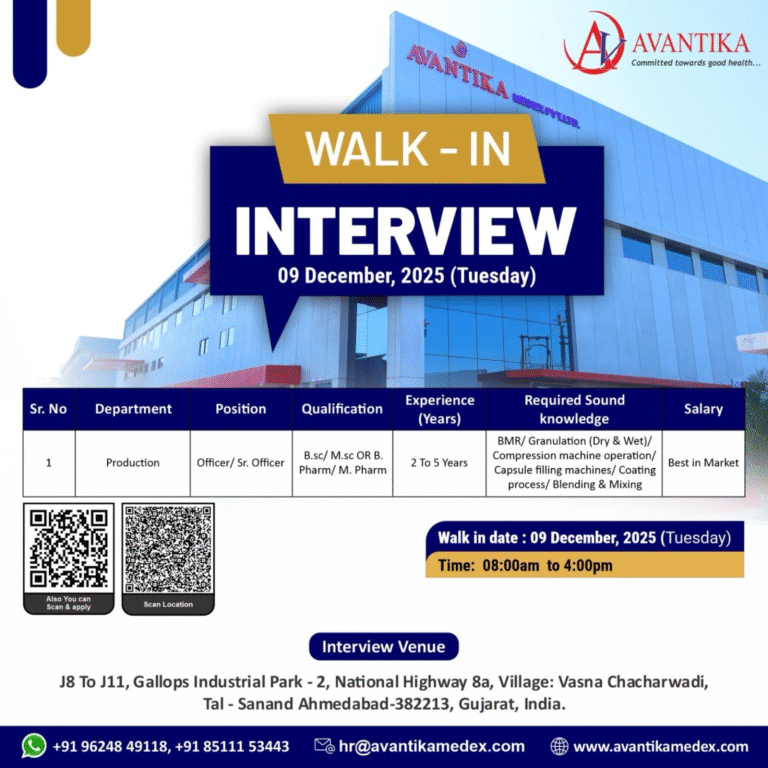 Avantika Walk-in Production Openings 2025
