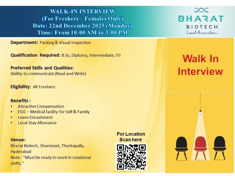 Bharat Biotech Pharma jobs in Hyderabad