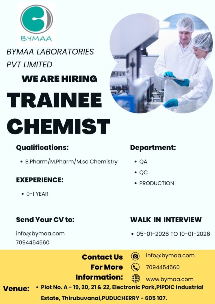 BYMAA Laboratories Pharma Jobs QA QC Production