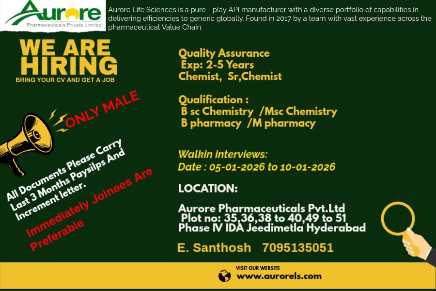 Aurore Pharmaceuticals Pharma Jobs Walk In Interview